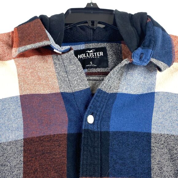 Hollister Flannel Hoodie Adult Small Red Black Button Up Sweater Outdoor Casual - Picture 7 of 13